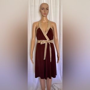 ❤️ BCBG Brown and Gold Halter style dress Size 6